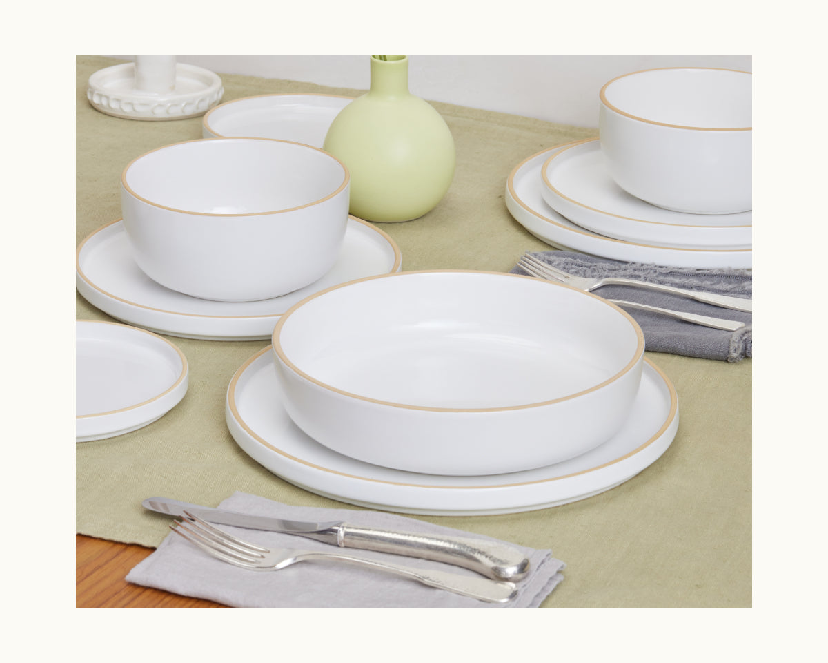 Ceramic Dinner Bowls Set of 4 - Stackable & Scratch-Resistant