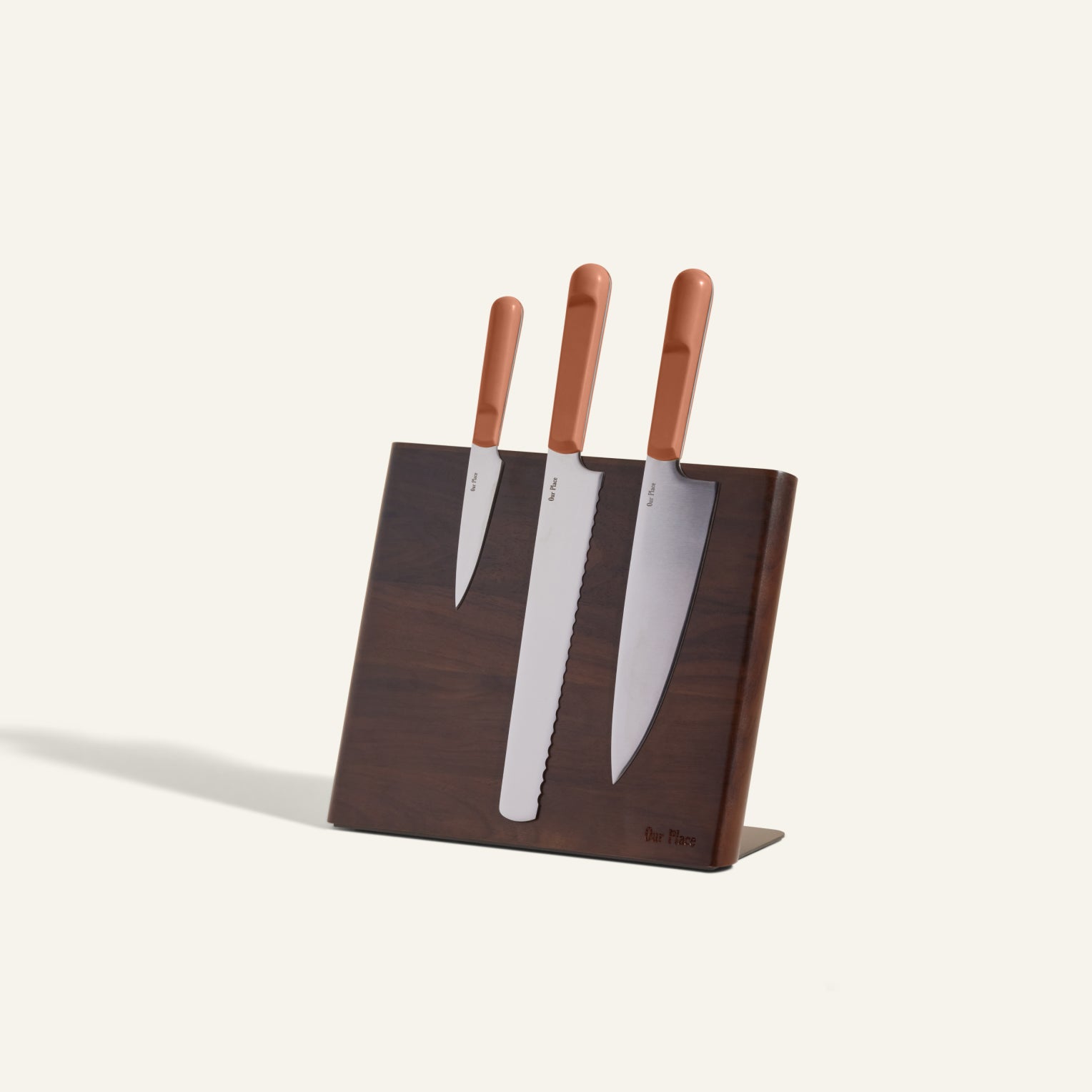 Magnetic Walnut Knife Block for Knife Trio Storage